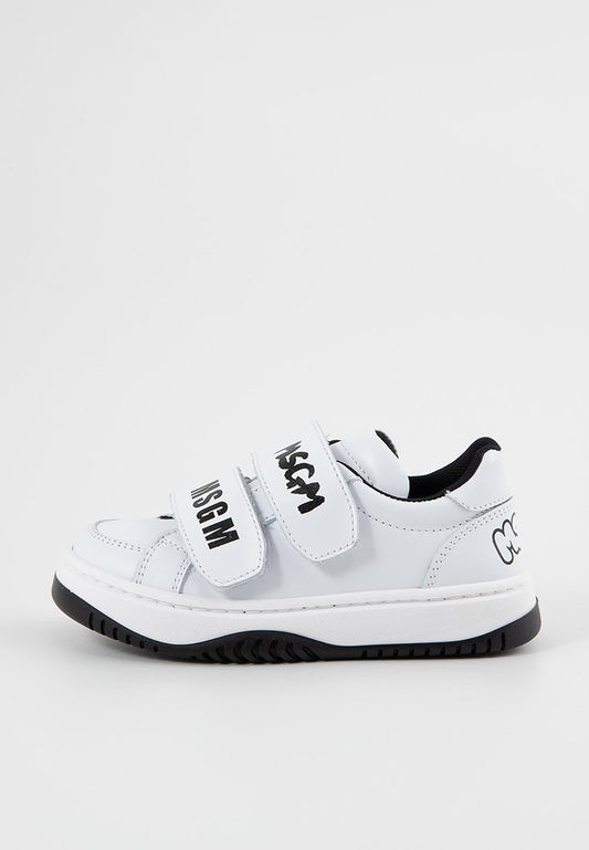 MSGM CONTRASTING PRINTED LOGO LEATHER VELCRO-STRAP LOW SNEAKERS White (ZZO2JFW14-A00) Kids