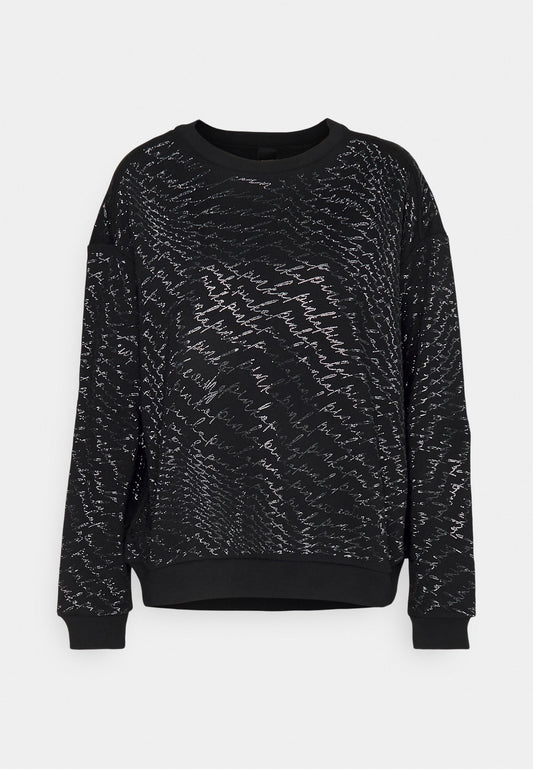 Pinko NELLA SWEATER SWEATSHIRT COTTON FULL STRASS LOGO FLUIDO Black (P6921D08A-Q11) Women