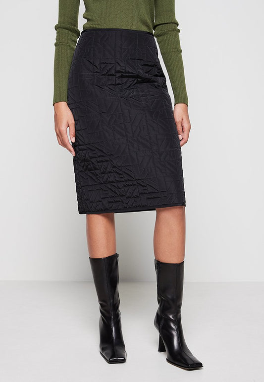 BLACK QUILTED SKIRT WITH ALL OVER NR LOGO Women