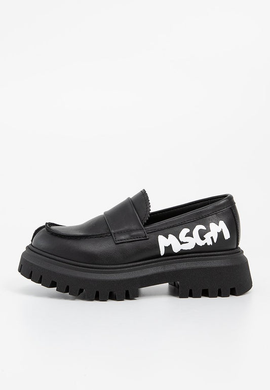 MSGM SIDE CONTRASTING PRINTED BRUSH STROKE LOGO LOAFERS WITH TR Mottled Anthracite (ZZO2Q3L12-Q00) Kids