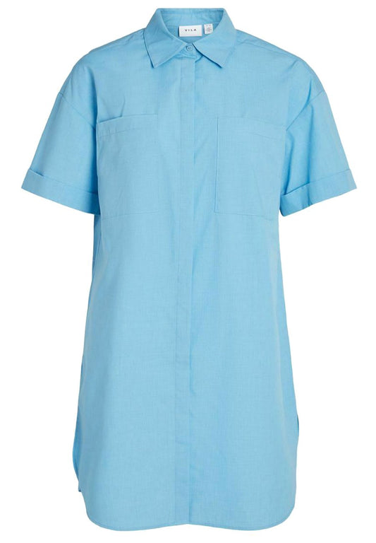 VILA Short Sleeve Shirt Longline Blue (V1021E23M-K11) Women