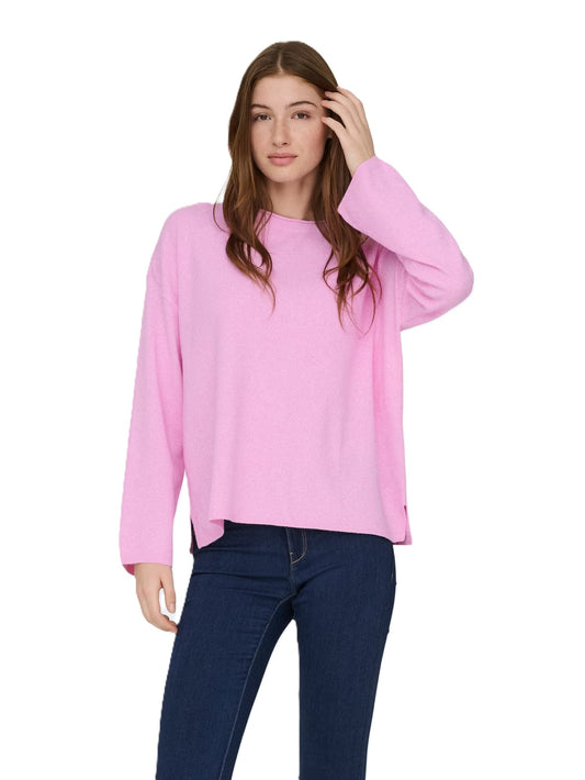 ONLY CIENKI SWETEREK / Blouse Women's ONLLOYAL AMALIO LIFE LS O-NECK KNT NOOS SUPER PINK/MELANGE (9884) Women