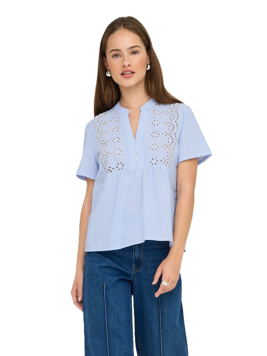 ONLY Shirt Women's Short Sleeve ONLSKANO SS EMB TOP WVN SERNIETY/CLOUD DANC (9652) Women