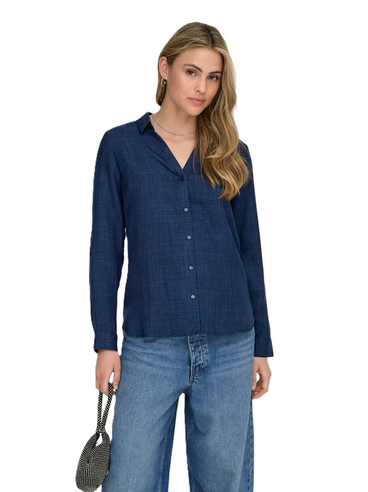 ONLY Shirt Women's ONLRILLO MELLI LS REG SHIRT WVN DARK BLUE DENIM/MELANGE (9654) Women
